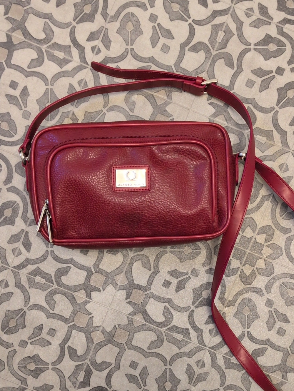 Alfred Sung Burgundy Leather Crossbody Bag